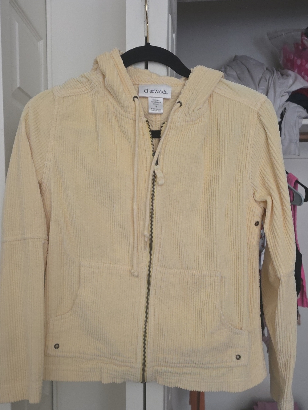 Chadwicks Cream Corduroy Zip Hoodie Jacket